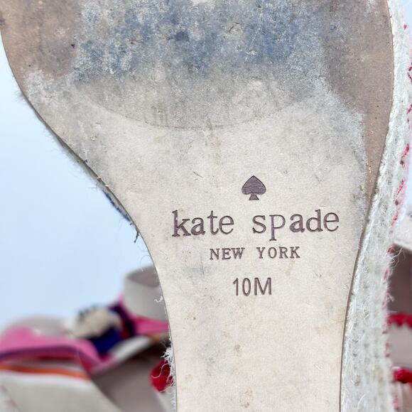 Kate Spade Jane Wedge Size 10 Berber Stripe Espadrille Wedge Heel Bow Tie - Picture 9 of 12